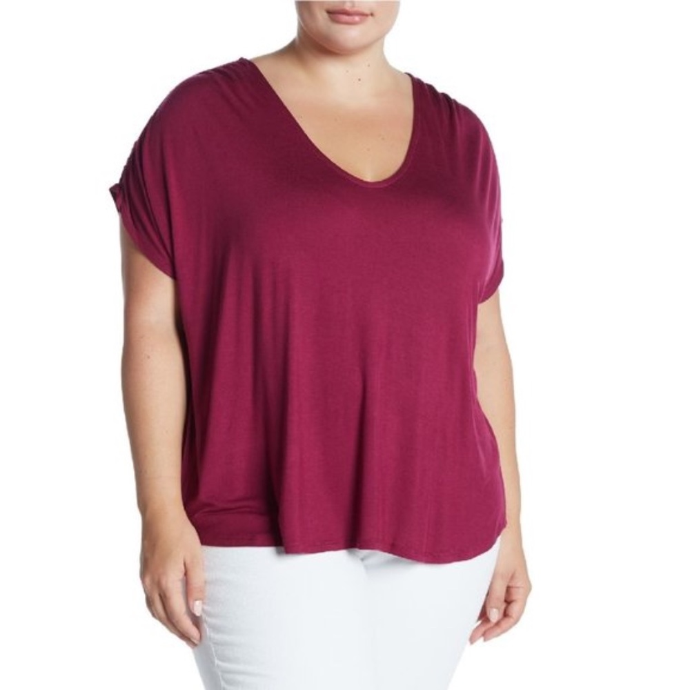 H By Bordeaux Ruched V-Neck T-Shirt